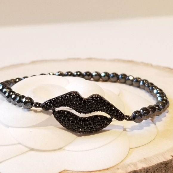 Jewelry - NEW Lip Black CZ Pave Hematite Stretch Bracelet